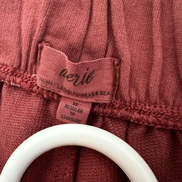 Aerie XS Wide Leg Lounge Pants 100% Cotton Muted Burgundy Soft Cozy Pull-On - Picture 7 of 9